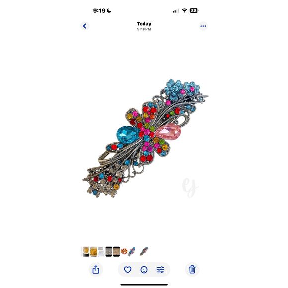 Jeweled Rainbow French Barrette – Crystal Flower Design - Picture 1 of 8